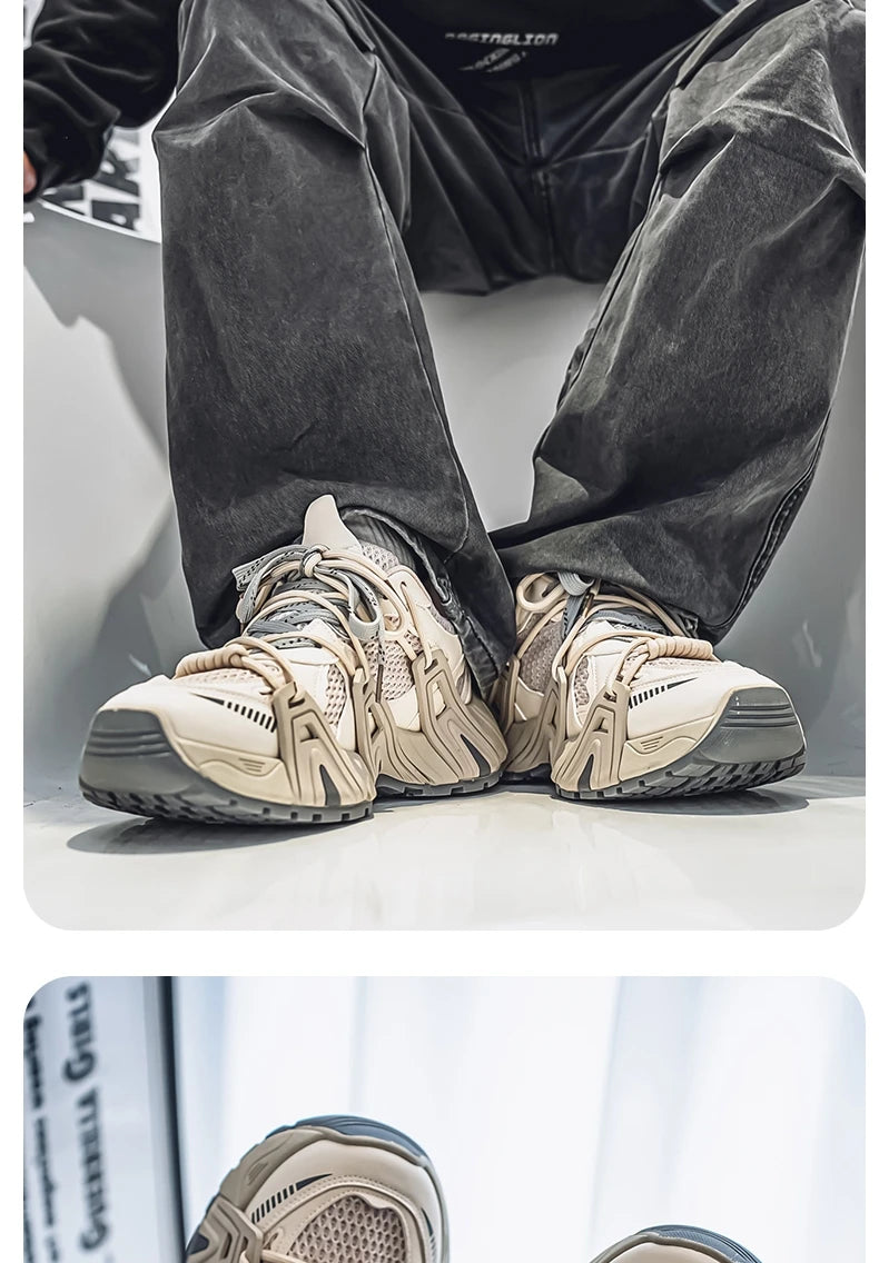 Men's Lace Up Street Sneakers Niche Thick Splicing Mixed Color Sports Shoes Arrival Vulcanization Shoes Punk Breathable Women - Sun Studio