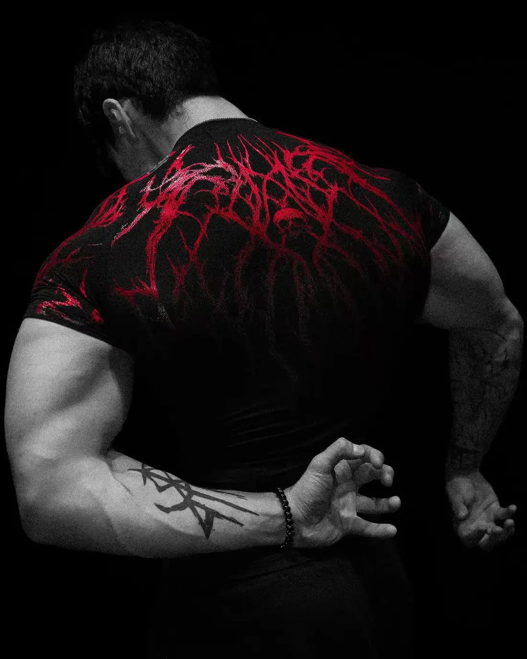 GYM T-shirt Men's Dark Gothic Print Muscle Tee High Elasticity And Quick Drying Exercise For Bodybuilding Training - Sun Studio