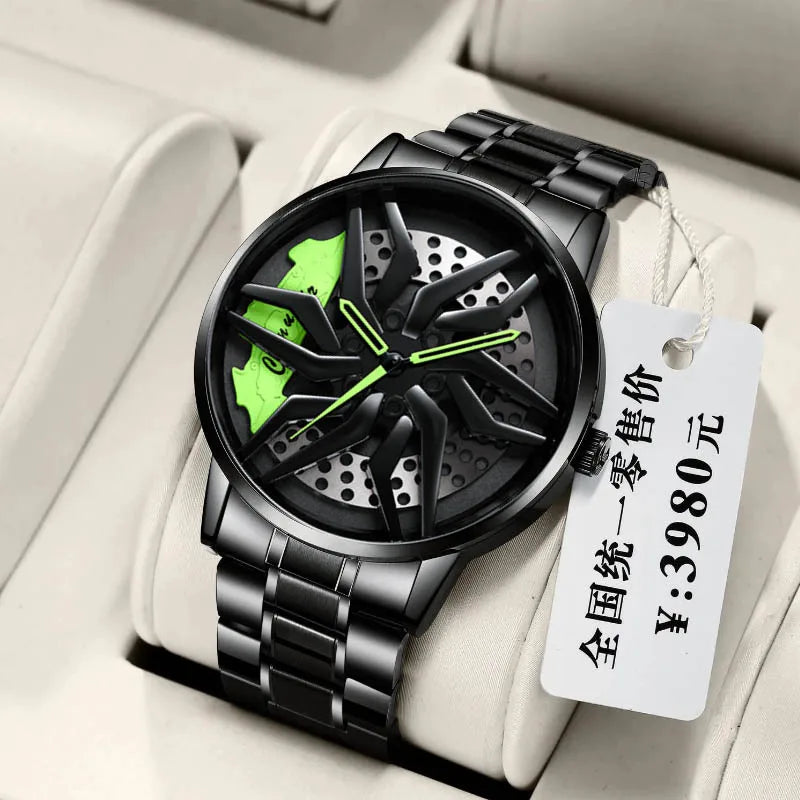 Watch Men's Trendy Waterproof Sports Car Wheels Mens Watch Watches for Men Numberless Quartz Cool Waterproof Watches - Sun Studio