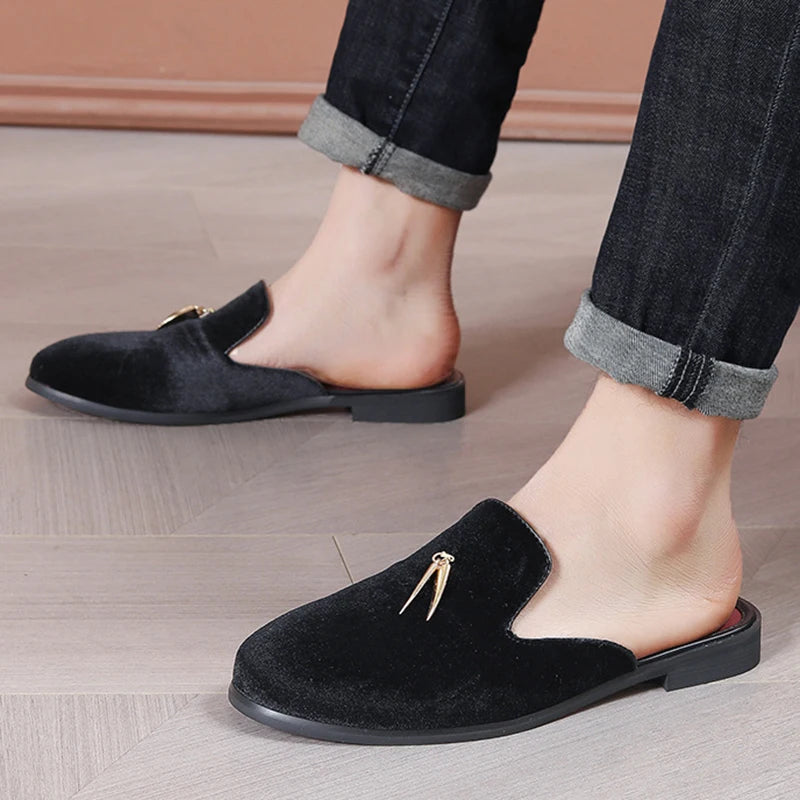 Fashion New Men Velvet Tassels Half Slippers Loafer Male Casual Purple Green Blue Black Mules Moccasins Breathable Driving Shoes - Sun Studio