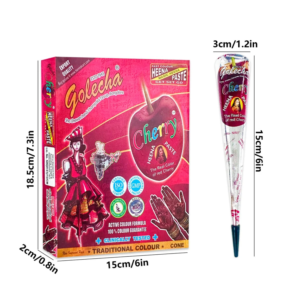 1/4 Pcs Henna Cream Red GOLECHA Henna Tattoo Cream , Temporary Tattoo Henna Cone Semi-permanent henna Natural Body Paint - Sun Studio
