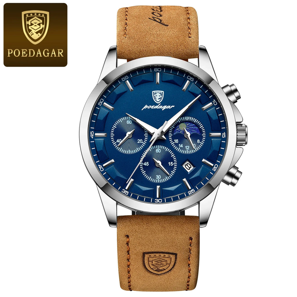 POEDAGAR Original Military Men Clock Waterproof Luminous Leather Quartz Man Watch Chronograph Date Luxury Business Men's Watches - Sun Studio