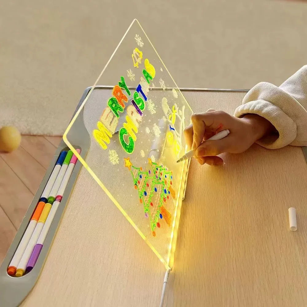 Magic Glow Kids Drawing Board: Reusable LCD Tablet with Night Light LED Note Board Erasable Light-Up Doodle Pad - Sun Studio