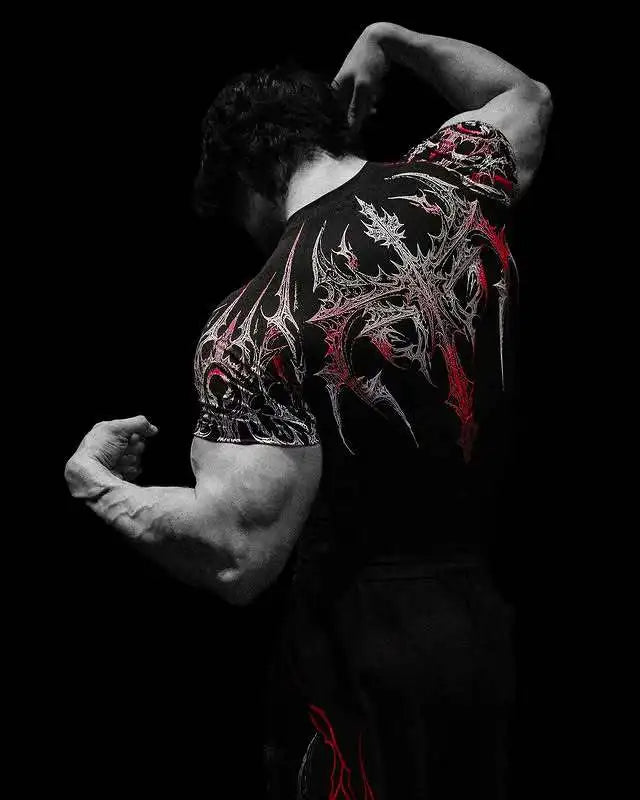 GYM T-shirt Men's Dark Gothic Print Muscle Tee  High Elasticity And Quick Drying Exercise For Bodybuilding Training 2026 Summer - Sun Studio
