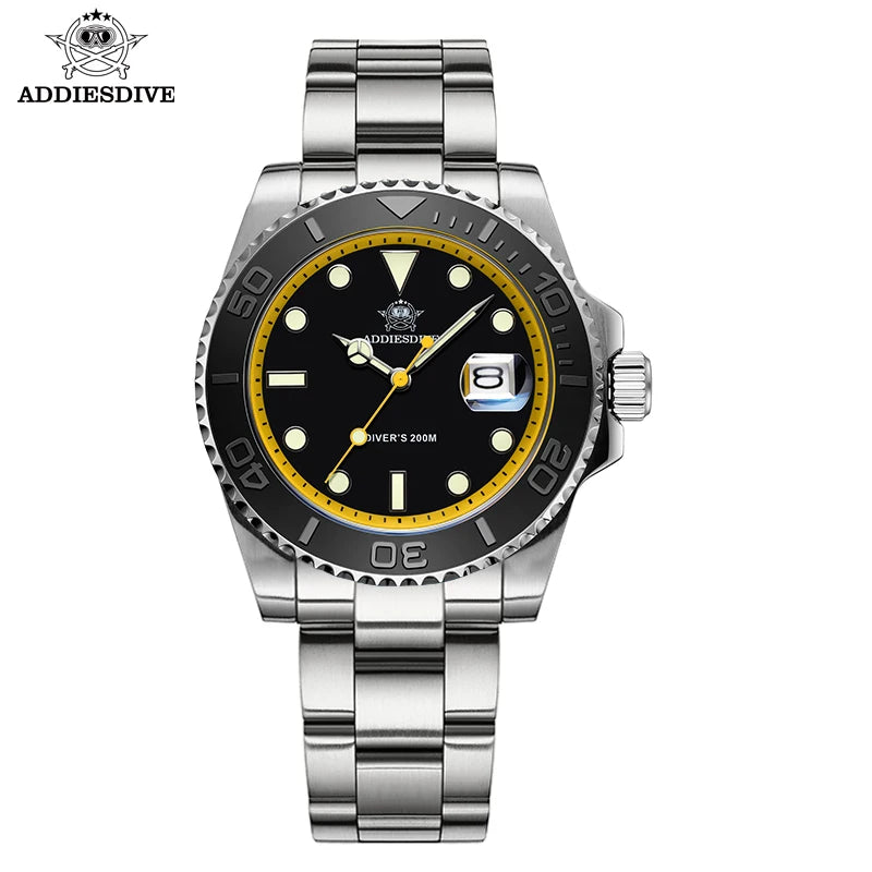 ADDIESDIVE Luxury Men's Diver Watch 200m Stainless Steel Bezel BGW9 Super Luminous Men's Analog Business Quartz Watches AD2040 - Sun Studio