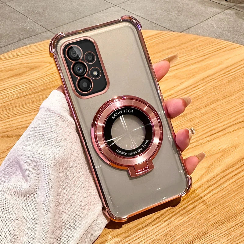 Plating Magnetic Holder Phone Case for Samsung Galaxy A05 A05S A13 A14 A15 A16 A26 A25 A33 A34 A35 A36 A56 A54 A55 Clear Cover - Sun Studio