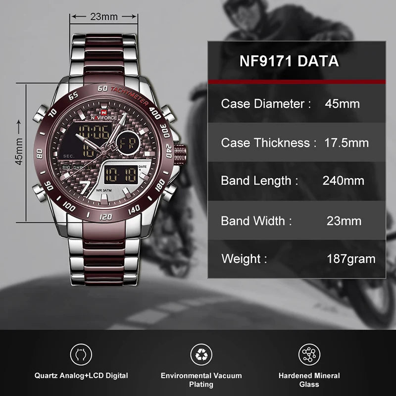 NAVIFORCE Men Digital Watch LED Sport Military Mens Quartz Wristwatch Male Luminous Waterproof Clock Watches Relogio Masculino - Sun Studio