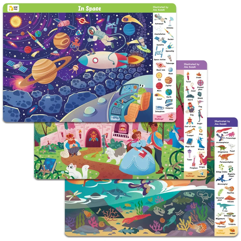 Search and Find Game Looking for Different 3 Themes Interactive Activity Painting Kit Drawing Books with Reusable Pen - Sun Studio