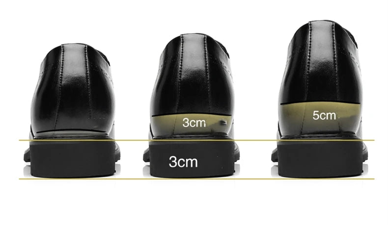 Men's Dress Brogues Elevator Shoes Platform Breathable Casual Business Luxury Genuine Leather Heightening Shoes 6 8CM Taller Man - Sun Studio