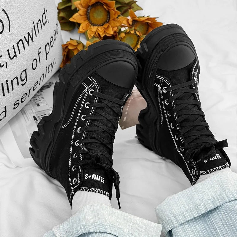Classics Men's Shoes 2025 Fashion High Top Canvas Sneakers Platform Casual Shoes Man Lace-up Flats Men Non-slip Vulcanize Shoes - Sun Studio
