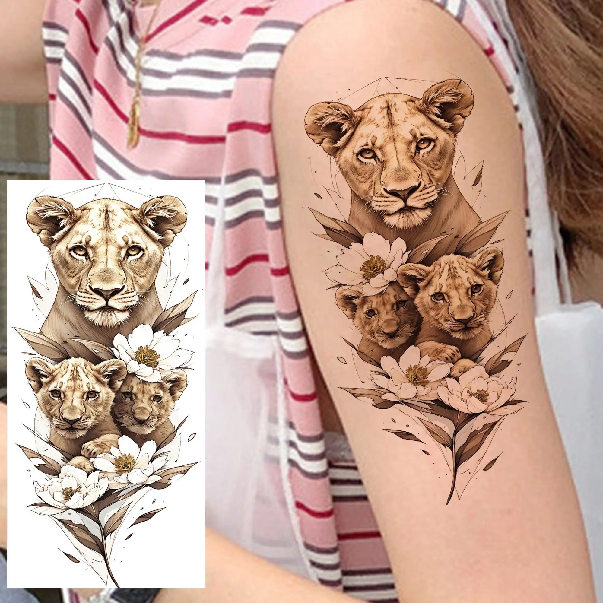 1 Sheet Beautiful Turtle With Flowers Temporary Tattoos Elephant Lion Tatoos Waterproof Realistic Animals Fake Tattoos Stickers - Sun Studio