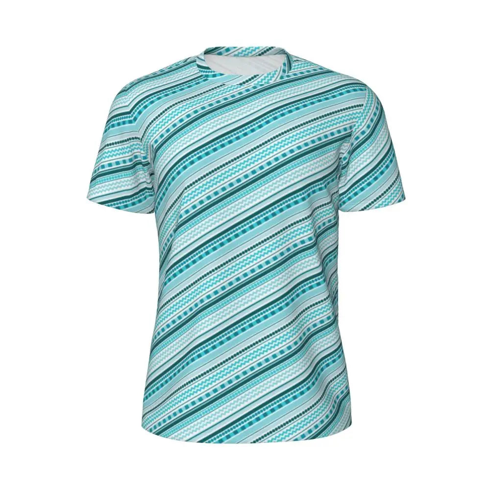 Gym T Shirt For Mens Retro Dots And Stripes T Shirts Fashion Blue Line Design Summer Tees O Neck Basic Graphic Clothes Plus Size - Sun Studio