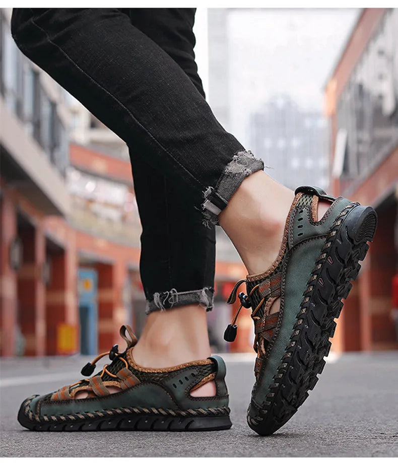 Hot Sale Summer Men's Sandals Outdoor Non-slip Men's Beach Sandals Handmade Genuine Leather Men's Shoes Fashion Men Sneakers - Sun Studio