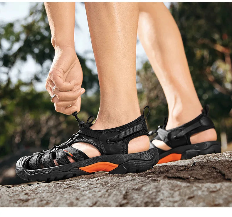 New Summer Genuine Leather Men Sandals Fashion Design Men's Casual Sneakers Comfortable Beach Men's Sandals Outdoor Wading Shoes - Sun Studio