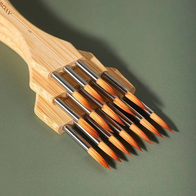 New wooden handle multi tooth brush set, flat head, round head artistic watercolor acrylic brush, multifunctional painting brush - Sun Studio