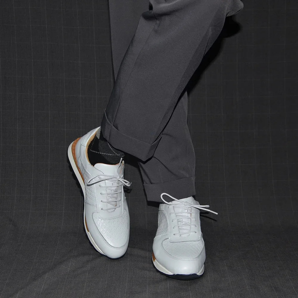 4 Colors Genuine Leather Man Luxury Sneakers Plaid Weave Pattern Lace-up Men Casual White Oxford Shoes Deals Spring Autumn 2024 - Sun Studio