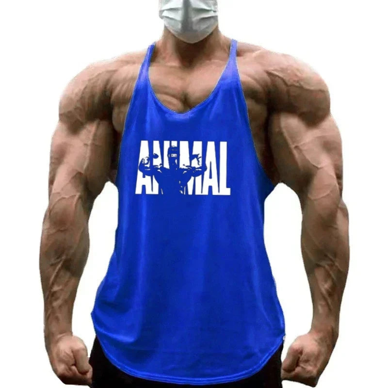 Strength Printed Men's Stringer Vest - Cotton Breathable Y - Fitness Back Fitness Wear, Intensive Training and Fitness Style - Sun Studio