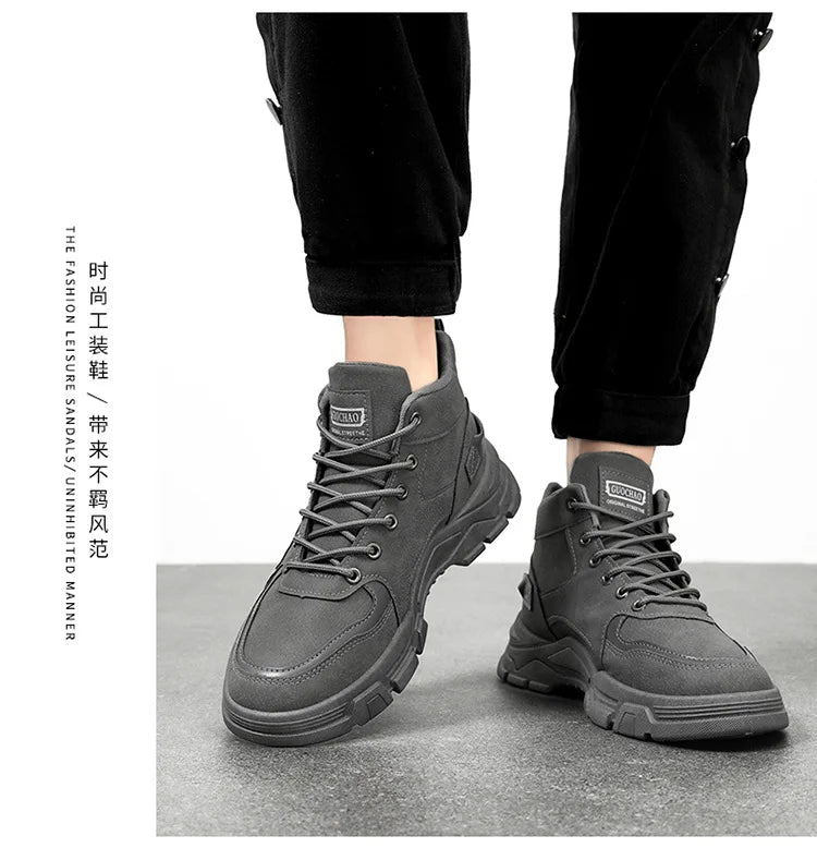 2026 new Men's High Top Boots Trendy Black Motorcycle Boots Outdoor Warm Platform Boots Men Lace-up Leather Boot Bota Masculina - Sun Studio