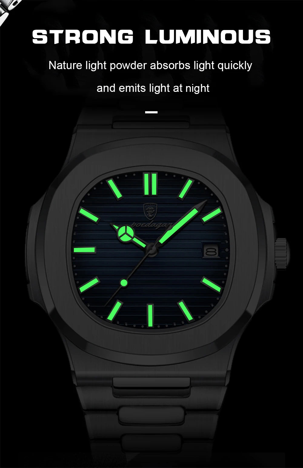 POEDAGAR Square Luxury Men Wristwatch Waterproof Luminous Date Stainless Steel Male Clock Business Sports Quartz Watches For Men - Sun Studio
