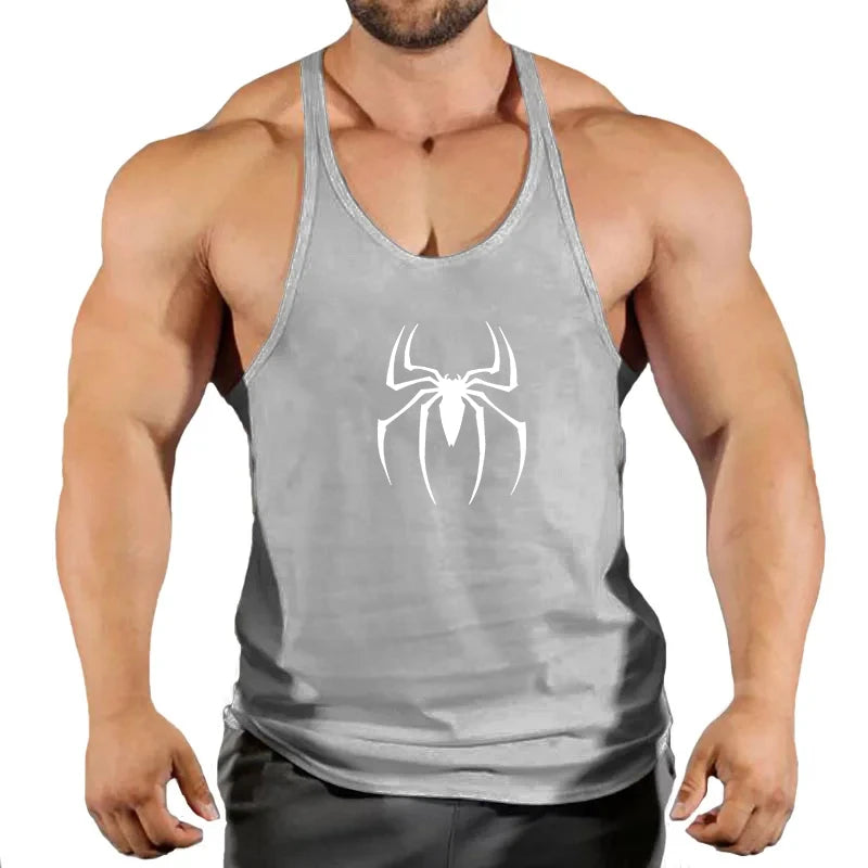 Spider Print Fitness Tank Top Fitness Shirt Muscle Men's Single Tank Top Men's Sleeveless Sweatshirt Men's Tops Fitness Clothing - Sun Studio