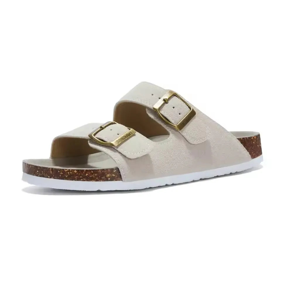 Summer Faux Suede Leather Cork Slippers Flip-flops Women Men Unisex Retro Wear Muller Slippers Fashion Casual Beach Sandals