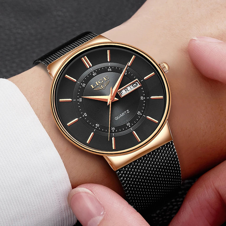 LIGE 2024 Luxury Men Watches Waterproof Ultra Thin Date Clock Male Steel Strap Casual Quartz Watch Men Sports Wrist Watch Man - Sun Studio