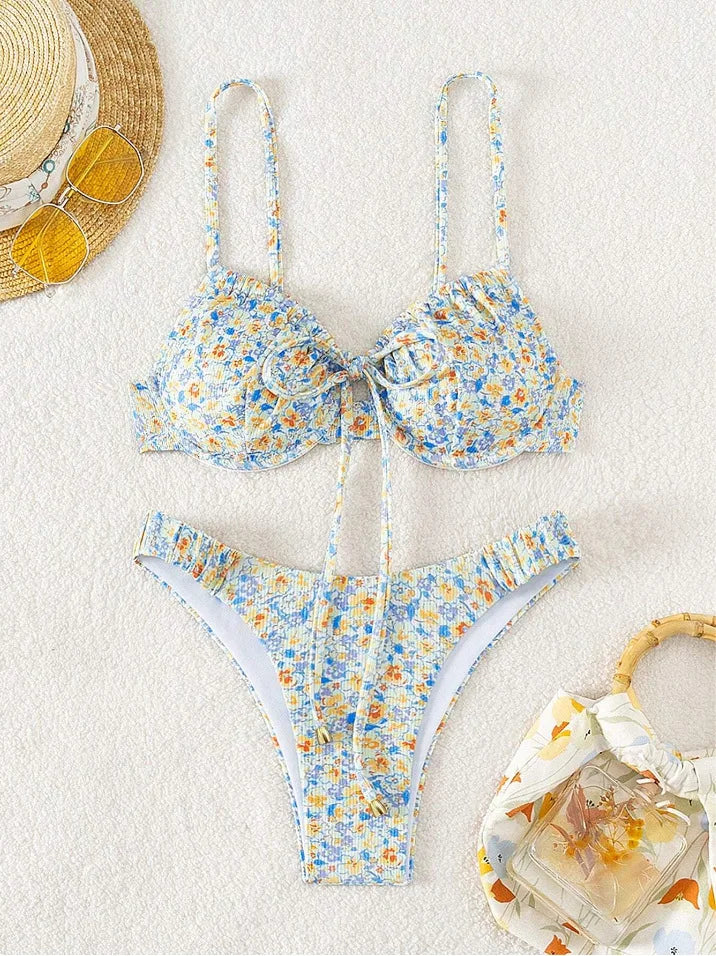 New Sexy Floral Print Push Up Bikini 2024 Women Swimwear Female Swimsuit Two Pieces Thong Bikini Set Bather Bathing Suit Beach - Sun Studio