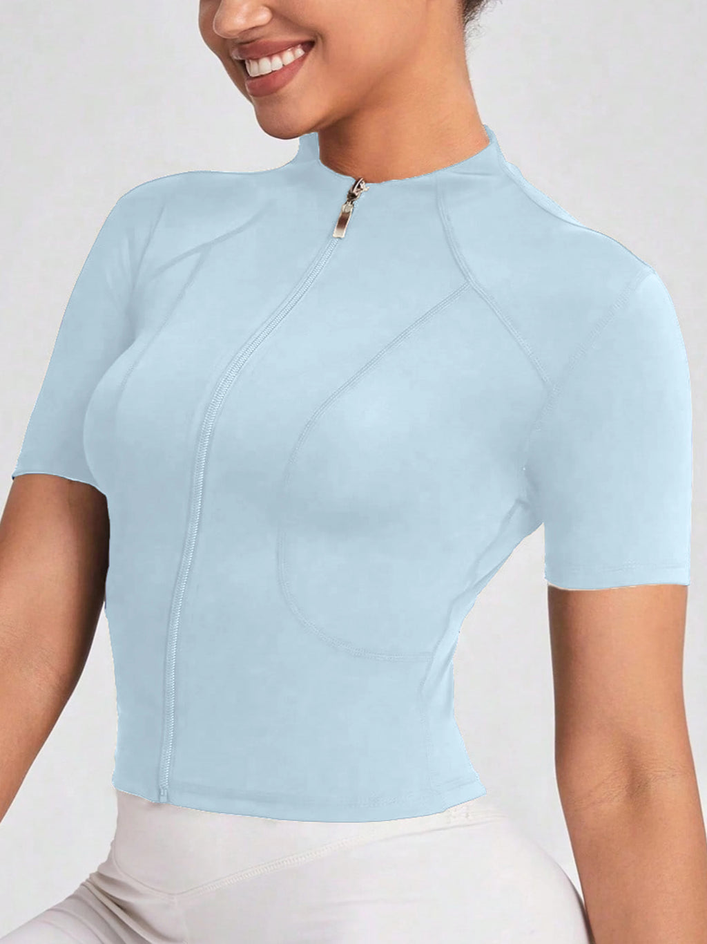 Fitness girl cycling yoga suit top, high-end full zipper jacket, sports T-shirt, training running short sleeved summer - Sun Studio