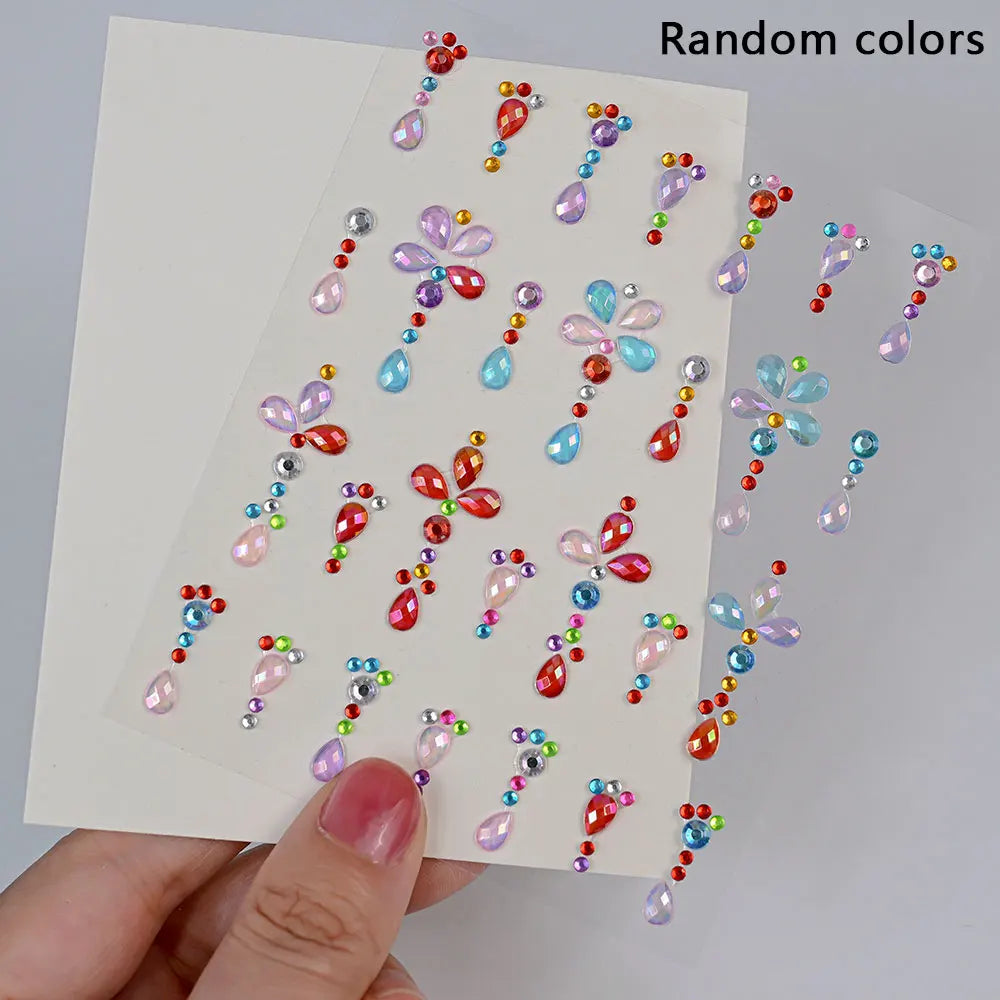 1 Stück Gesicht Diamant-Gem-Sticker, 5D, bunte Strass-Tattoo-Aufkleber, für Festival, Nagel, Körper-Make-up, Bling-Schmuck, DIY Gesichtssticker