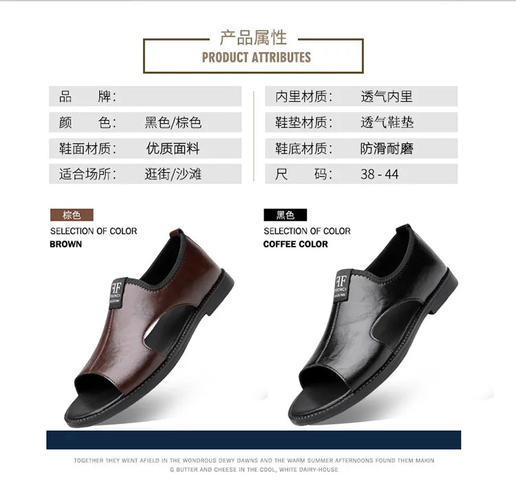 Sandals for Men Brand Casual Shoes Outdoor 2025 New Men's Slippers Comfortable Beach Shoes High Quality Leather Men Flat Sandals - Sun Studio