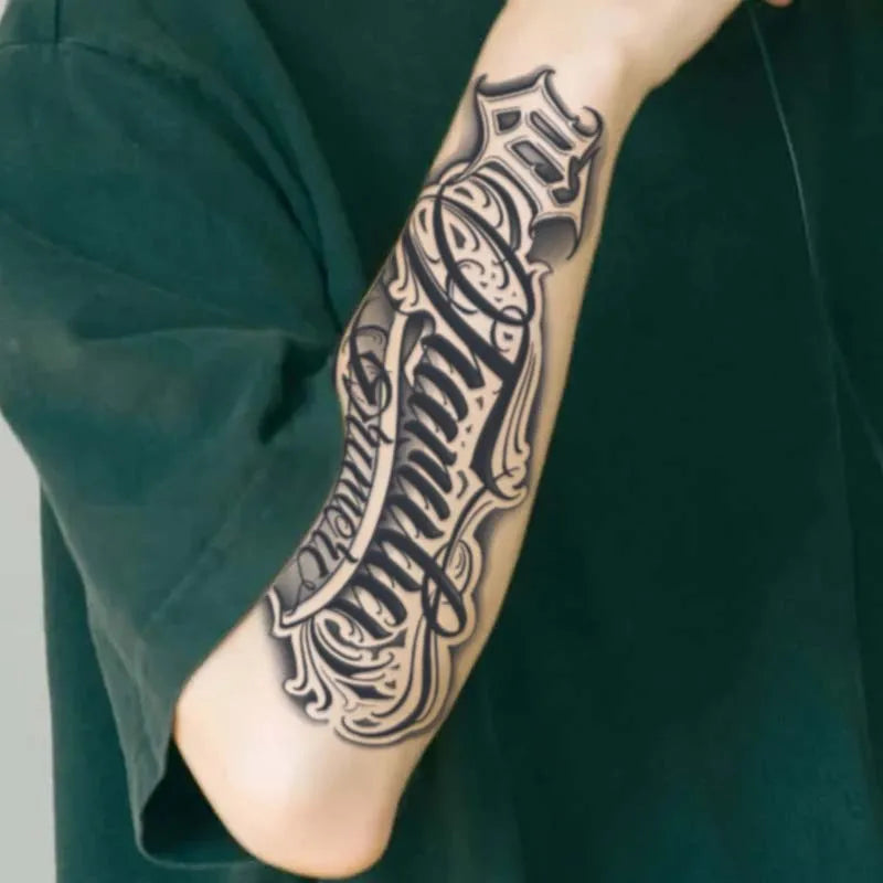 1Pc Handwritten Font Arm Waterproof Temporary Tattoo, Long-Lasting 1-2 Weeks, Realistic Semi-Permanent Fake Tattoo - Sun Studio