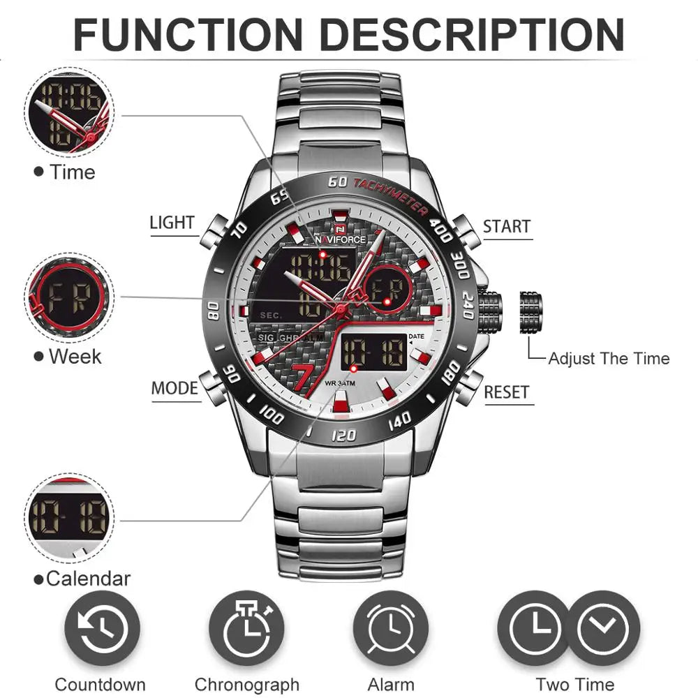 NAVIFORCE Men Digital Watch LED Sport Military Mens Quartz Wristwatch Male Luminous Waterproof Clock Watches Relogio Masculino - Sun Studio