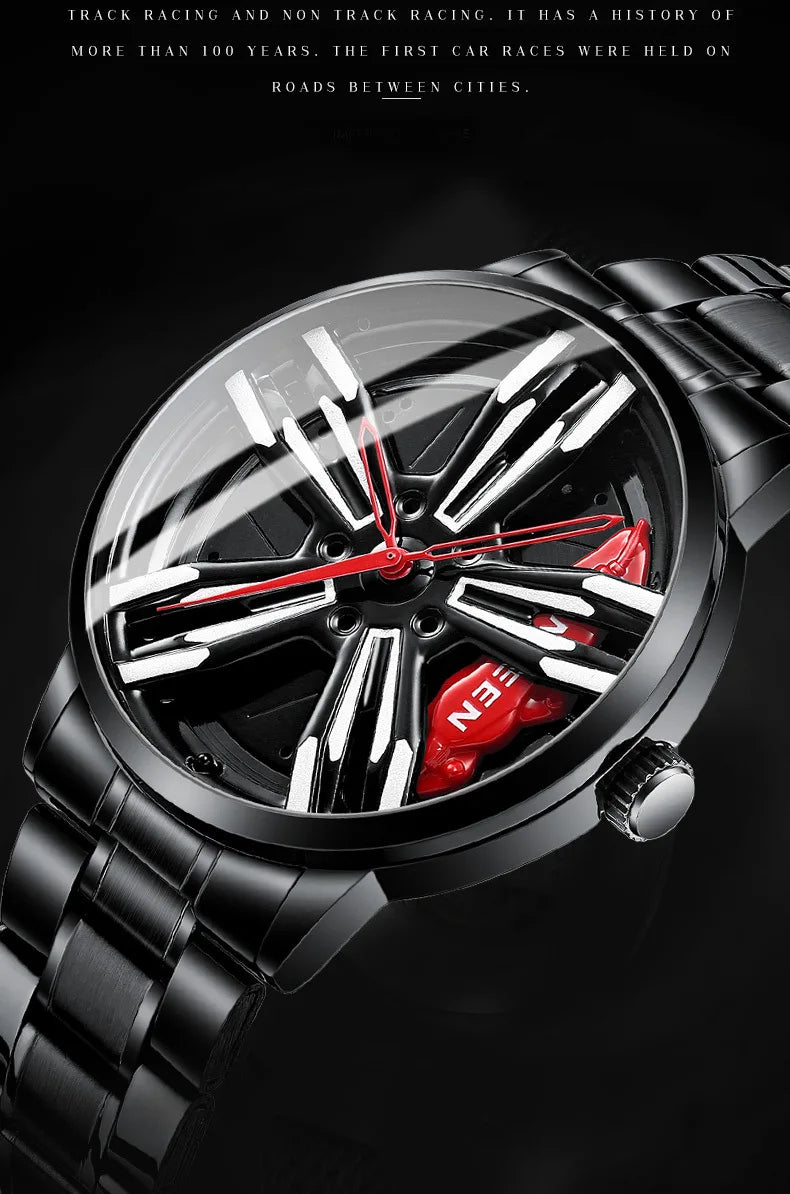 2025 New Racing Watches Men Custom Design Super Car Rim Watch Stainless Steel Black Retro Waterproof Watch Relogio Masculino - Sun Studio