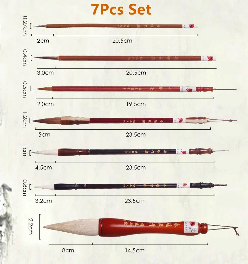 7/11Pcs Chinese Calligraphy Brush Set Kanji Japanese Sumi Painting Drawing Artist Writing Brushes With Roll-up Bamboo Pen Bag - Sun Studio