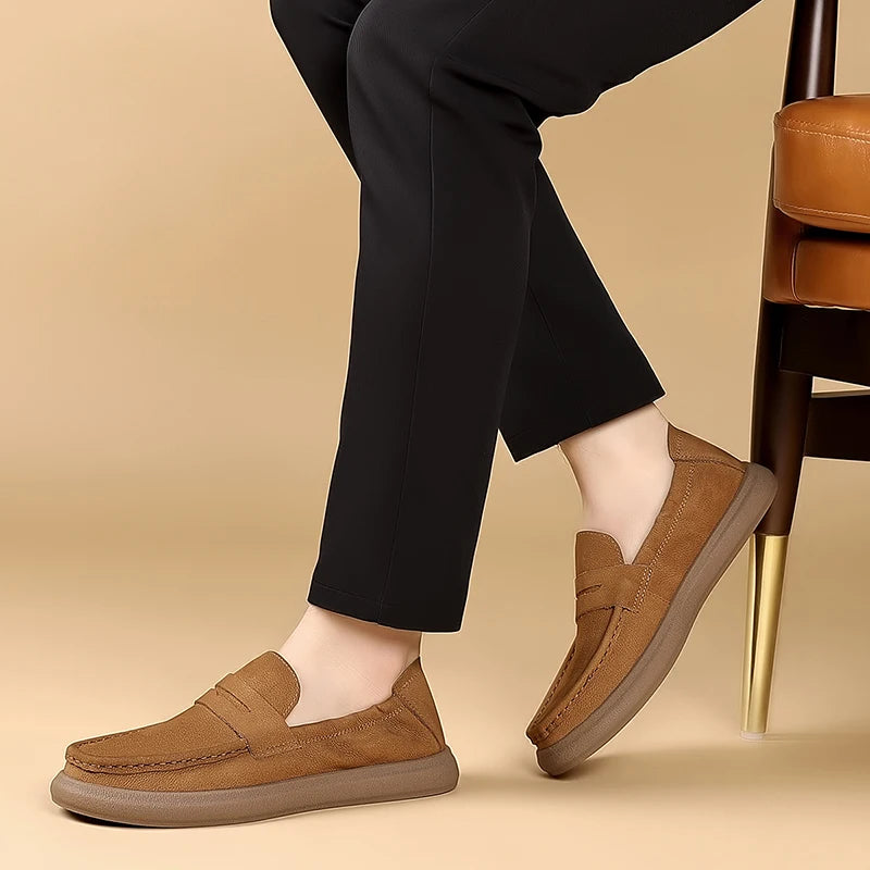 Fashion Genuine Leather Mens Shoes Business Casual Luxury Brand Soft Comfort Loafers Shoes High Quality Slip on Male Boat Shoes - Sun Studio