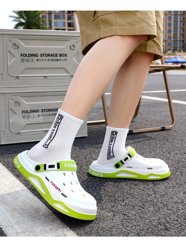Summer new trend hole shoes outside wear cartoon fashion home home couples non-slip hole sandals beach Baotou slippers men's - Sun Studio