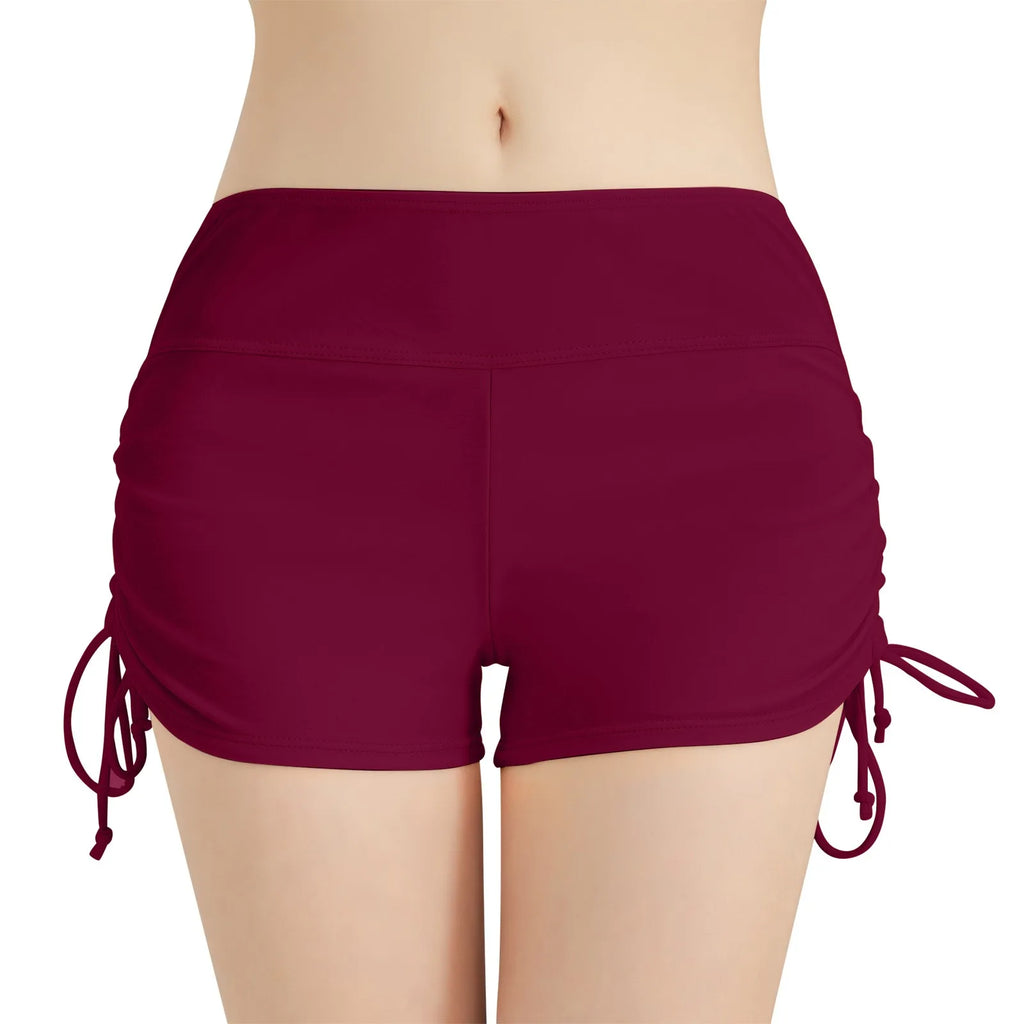 Women'S Summer Swimwear Briefs Solid Colored Boxer Beach Shorts High Waist Side Adjustable Drawstring Elastic Sports Swimsuit - Sun Studio