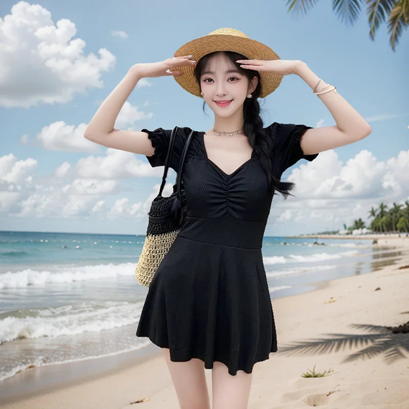 One-piece Swimsuit Sexy Conservative Slim and Fashionable Style with Breast Pad - Sun Studio