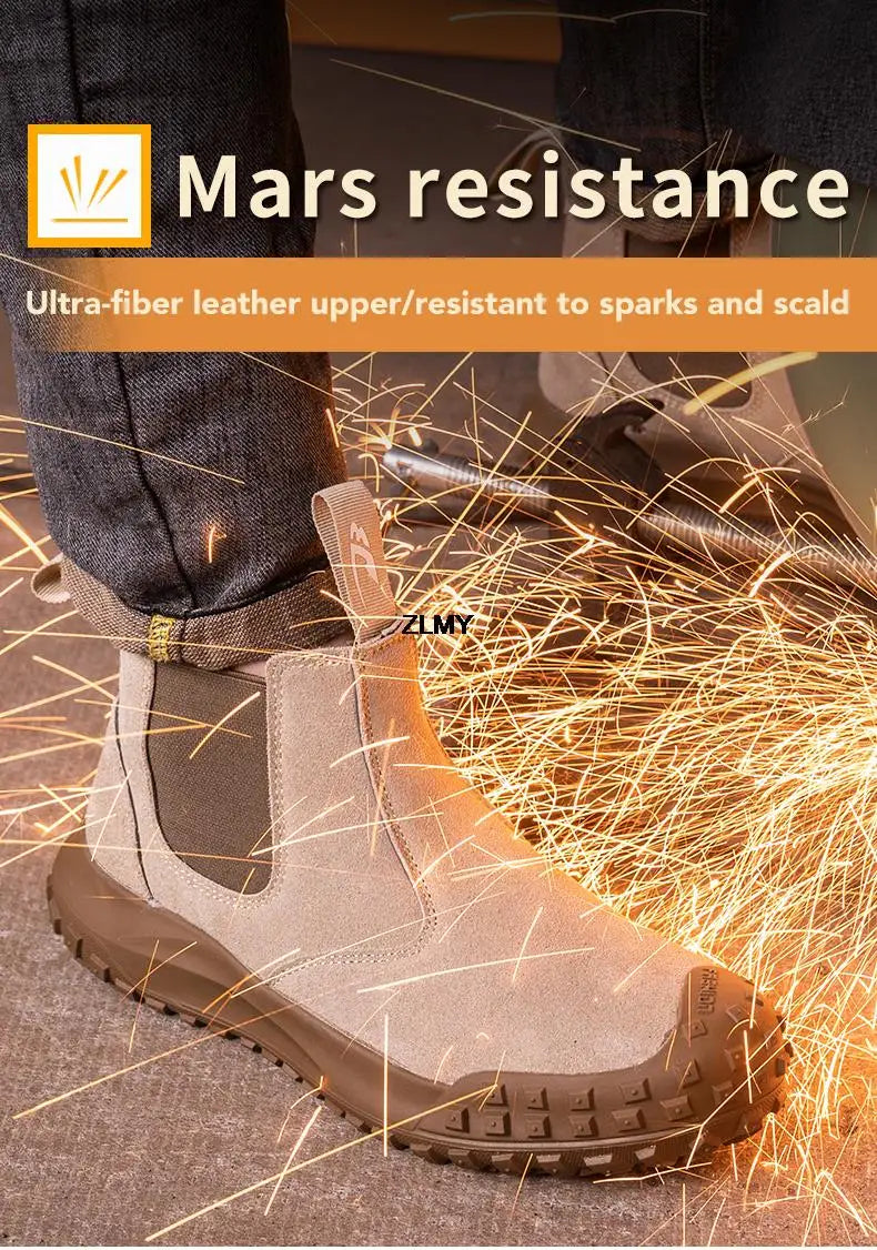 Waterproof Men Welder Shoes Steel Toe Work Shoes Man Anti-spark Anti-smash Safety Shoes Male Slip On Chelsea Work Safety Boots - Sun Studio