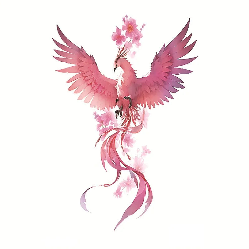 Waterproof Temporary Tattoo Sticker Phoenix Flash Tattoos For Women Men Colorful Phoenix Body Art Fake Tatoo Flower Arms Tattoo - Sun Studio
