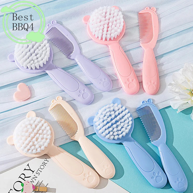 (BBQ4)2Pcs/Set Cute Kids Baby Small Hair Brush and Comb Set for Newborns & Toddlers Baby Brush Soft Bristles Baby Hair Care Gift - Sun Studio