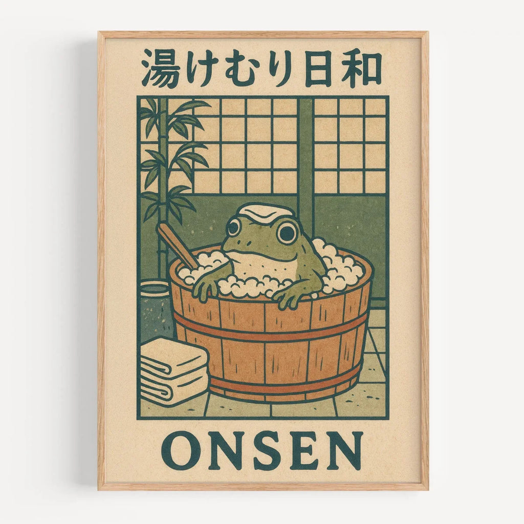 Japanese Frog in Bathtub Canvas Prints Poster Retro Japandi Fun Animal Art Prints Bathroom Wall Art Home Decor Art Poster - Sun Studio