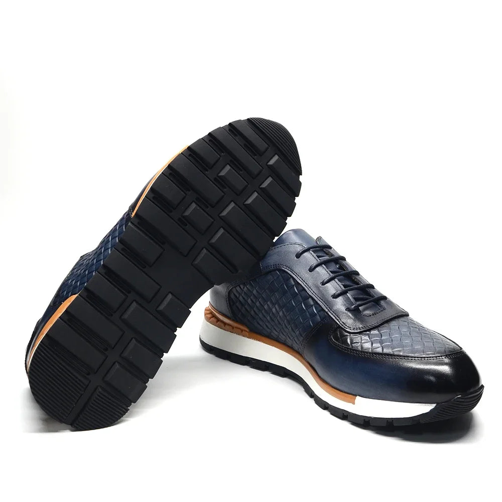 4 Colors Genuine Leather Man Luxury Sneakers Plaid Weave Pattern Lace-up Men Casual White Oxford Shoes Deals Spring Autumn 2024