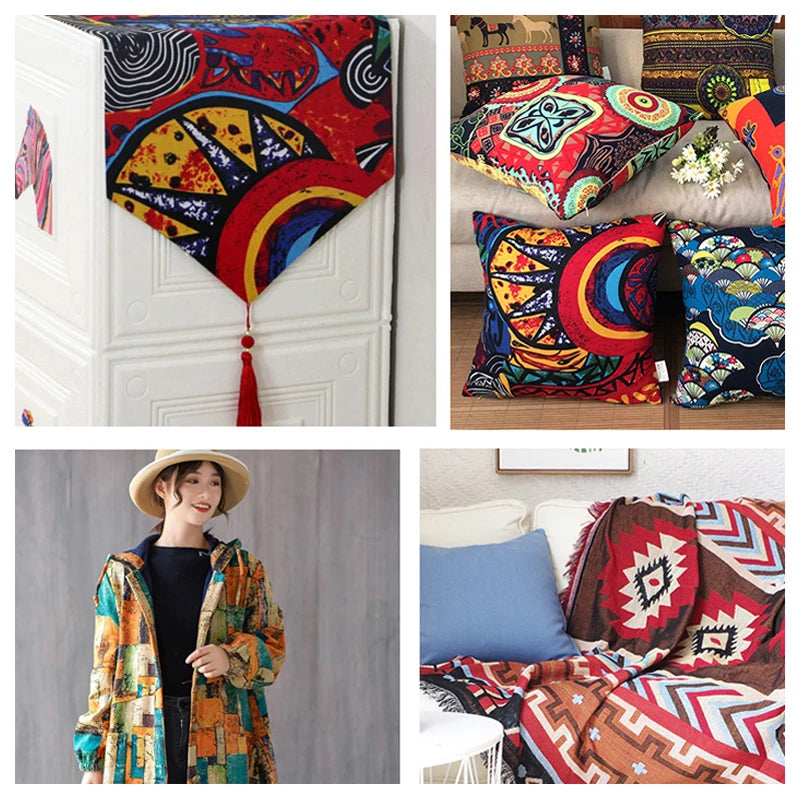 Bohemian Fabric Ethnic Vintage Retro Boho Printed Cotton Linen Home Decor Upholstery Textile - Sun Studio