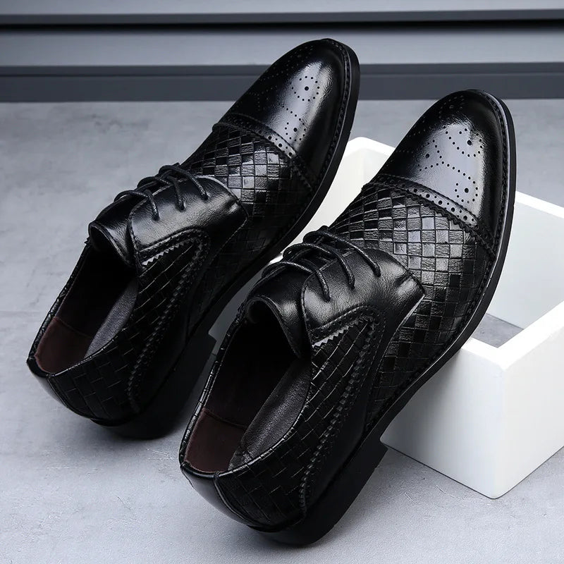 Genuine Leather Mens Dress Shoes Black Formal Social Shoe Male Business Wedding Derby for Man Luxury Italian Work Oxford Loafers - Sun Studio