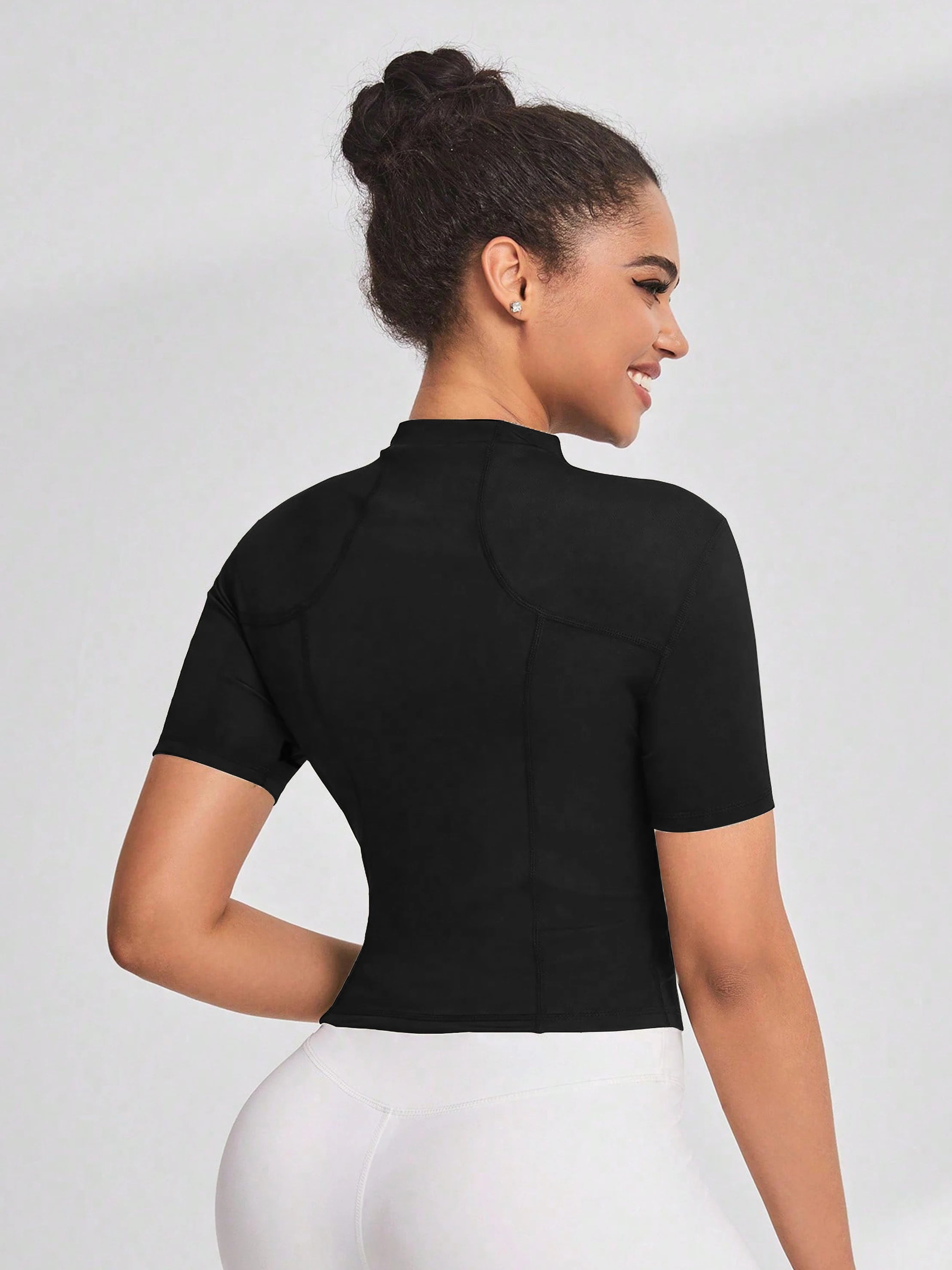 Fitness girl cycling yoga suit top, high-end full zipper jacket, sports T-shirt, training running short sleeved summer - Sun Studio
