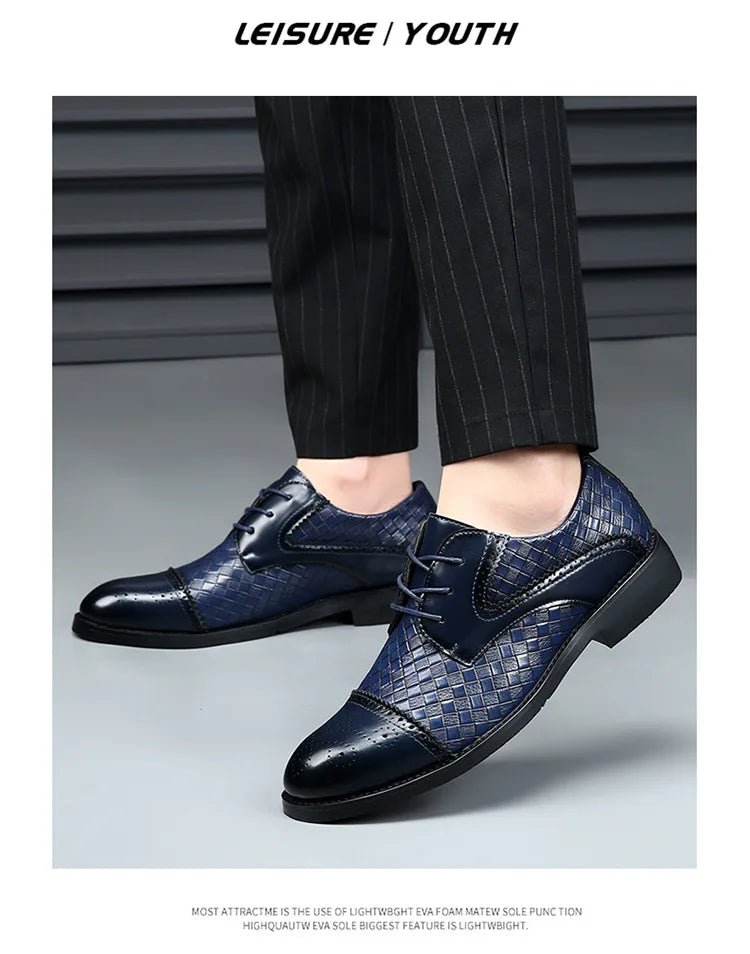 Genuine Leather Mens Dress Shoes Black Formal Social Shoe Male Business Wedding Derby for Man Luxury Italian Work Oxford Loafers - Sun Studio