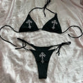 Y2K Sexy Rhinestone Cross Bikini Kawaii Bikini Gothic Bikini Swimsuit Goth Bathing Suit Summer Holiday Beachwear Bra Brief Sets - Sun Studio