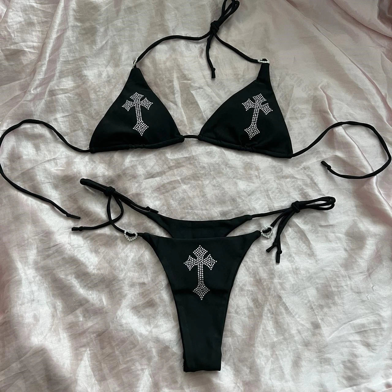 Y2K Sexy Rhinestone Cross Bikini Kawaii Bikini Gothic Bikini Swimsuit Goth Bathing Suit Summer Holiday Beachwear Bra Brief Sets - Sun Studio