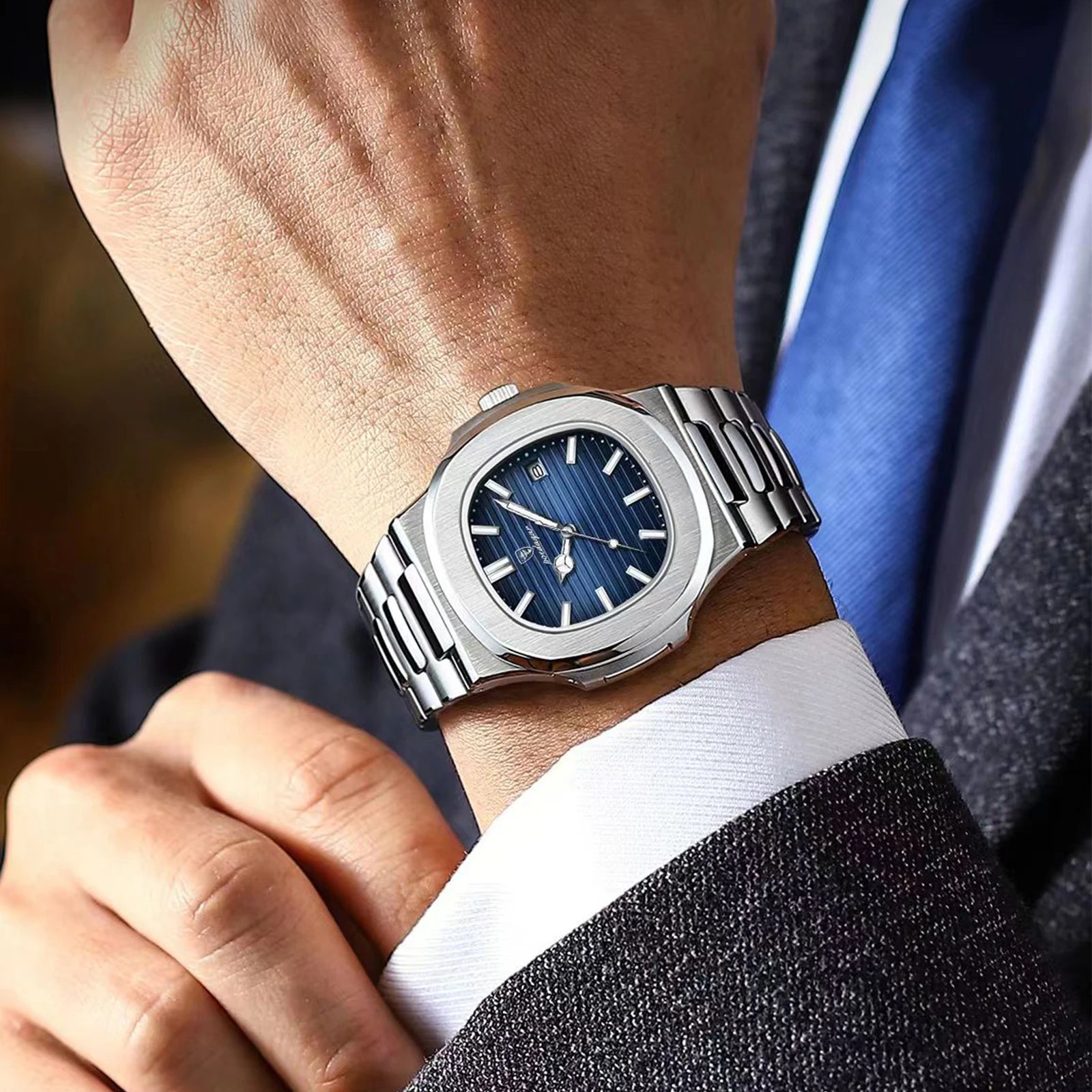 POEDAGAR Square Luxury Men Wristwatch Waterproof Luminous Date Stainless Steel Male Clock Business Sports Quartz Watches For Men - Sun Studio